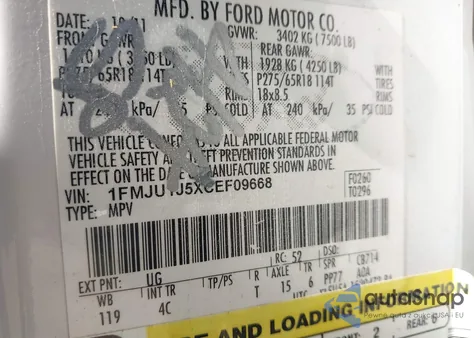 2012 Ford Expedition Xlt from USA, damaged, VIN 1FMJU1J5XCEF09668